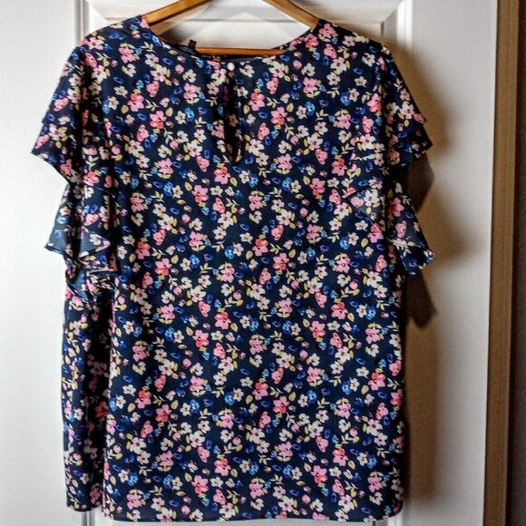 Rachel Roy Blue Floral Flutter Sleeve Blouse - 2X - Picture 2 of 7